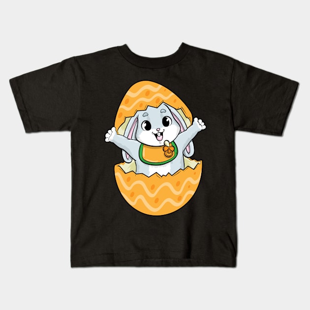 Funny Easter bunny is coming from an Easter egg Kids T-Shirt by Markus Schnabel